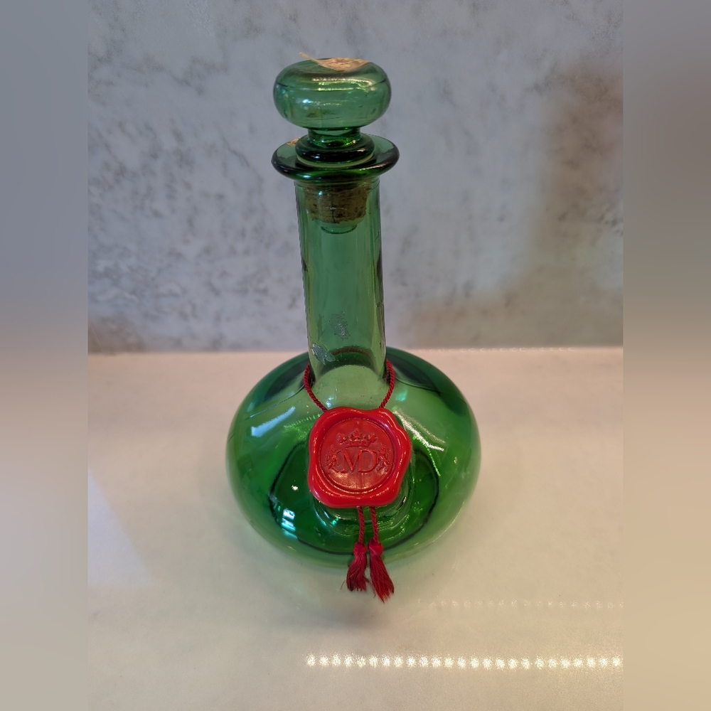 Vintage 1960s LJ McGuiness & Co. Heavy Green Glass Liquor Bottle Decanter